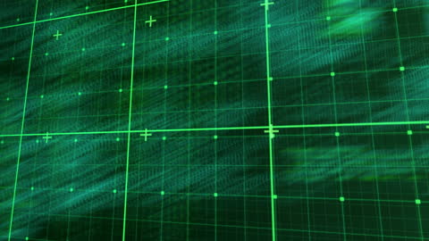 Digital Data Processing Grid with Green Matrix Pattern