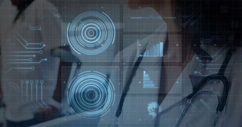 Medical Professionals Analyzing Futuristic Digital Healthcare Technology