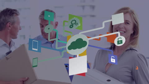 Happy Office Workers Networked in Digital Connections