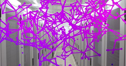 Neon Network Nodes in Futuristic Server Room