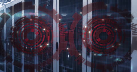 Futuristic Data Processing Visualization Over Computer Servers