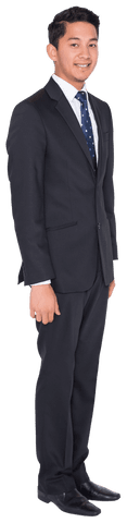 Transparent Confident Businessman in Suit Smiling Positively