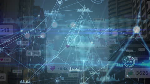 Futuristic Digital Network Over Urban Cityscape