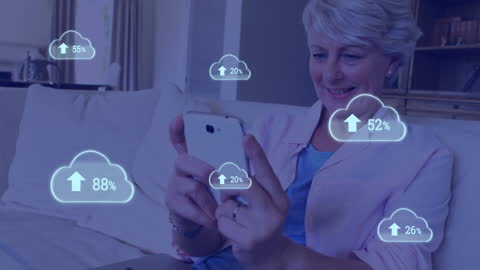 Senior Woman Engaging with Cloud Technology on Smartphone
