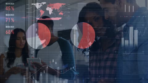 Business Team Analyzing Data with Digital Charts and World Map