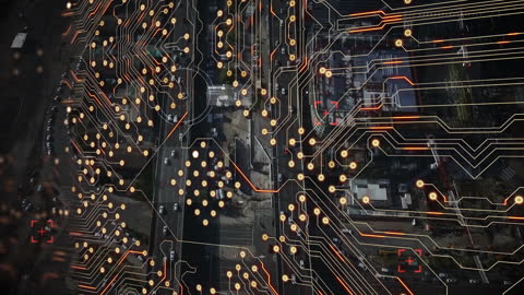 Digital Network Concept: Data Processing Overlay Urban Map