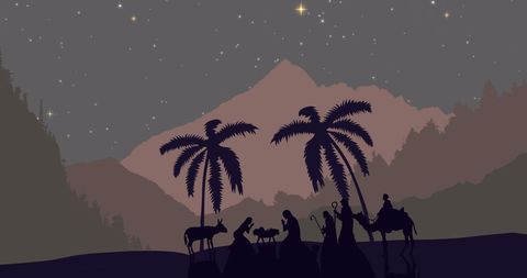 Peaceful christmas nativity scene under starry night