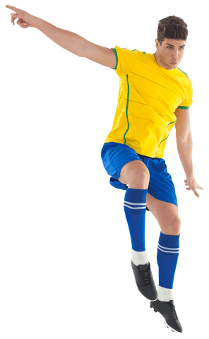 Caucasian Male Athlete in Mid-Air Kick on Transparent Background