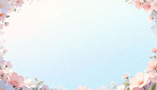 Pastel paper cut floral border framing soft blue-to-white gradient for wedding invitations