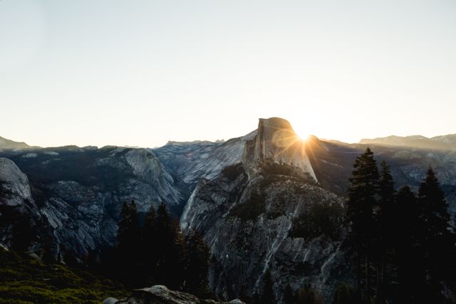 Majestic Sunrise over Half Dome Mountain in Yosemite National Park - Download Free Stock Images Pikwizard.com
