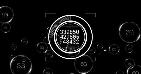 Floating 6G and 5G Digital Spheres with Futuristic HUD Interface