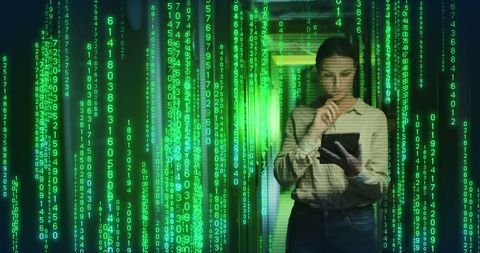 Woman Analyzing Tablet in Data-Driven Server Environment - Download Free Stock Images Pikwizard.com