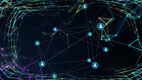 Digital Network Icons Connecting in Abstract Space