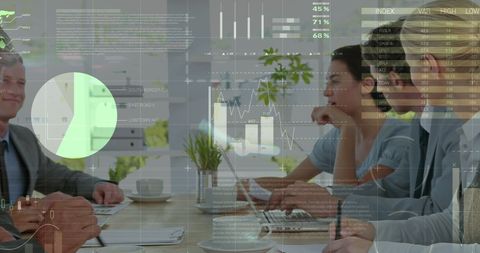 Business Strategy Meeting with Data Overlay and Analytics - Download Free Stock Images Pikwizard.com