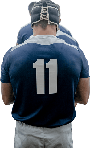 Two Caucasian Male Rugby Players in Uniform on Transparent Background