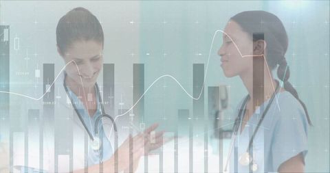Diverse Female Doctors Analyzing Digital Financial Healthcare Data