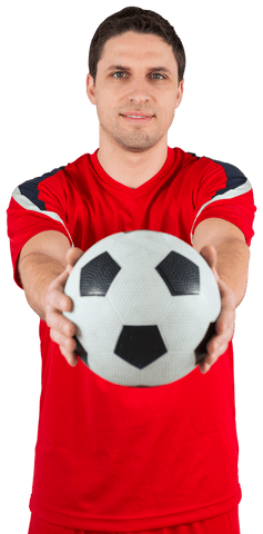 Transparent soccer player holding ball and smiling