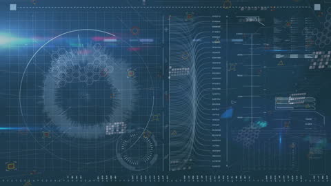 Futuristic Light Trails Over Digital Data Interface Animation