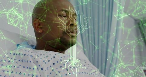 Patient in Hospital Bed with Futuristic Digital Overlay