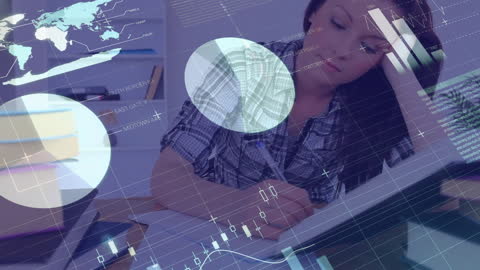 Student Analyzing Financial Data for Global Economics Study