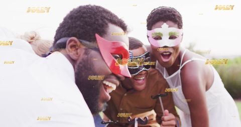 Diverse Friends Enjoying Festive Party in Colorful Masks
