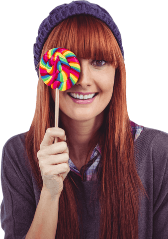 happy young woman holding rainbow lollipop on transparent background - Download Free Stock Videos Pikwizard.com