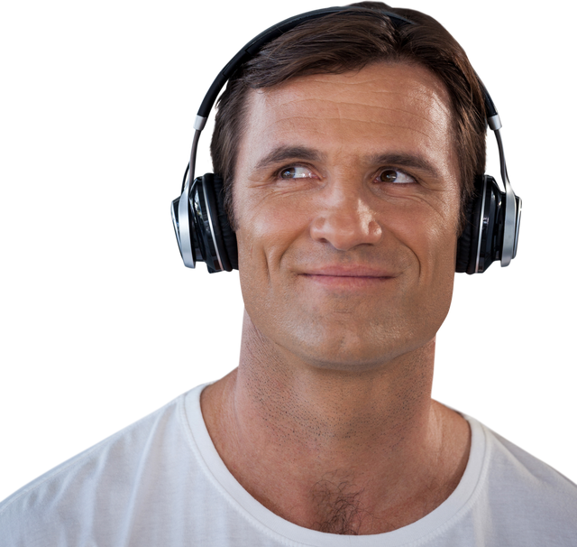 Smiling Mature Man Enjoying Music with Headphones Transparent Background - Download Free Stock Videos Pikwizard.com