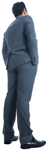 Transparent Businessman in Gray Pinstripe Suit Looking Up