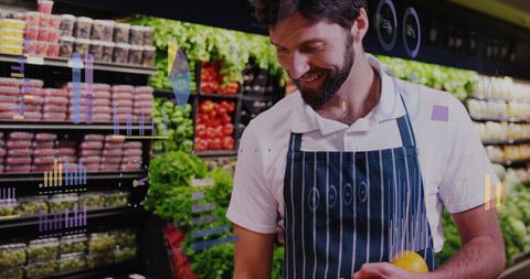Man Analyzing Data in Grocery Store Setting