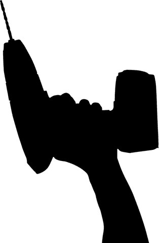 Silhouette of hand holding drill on transparent background