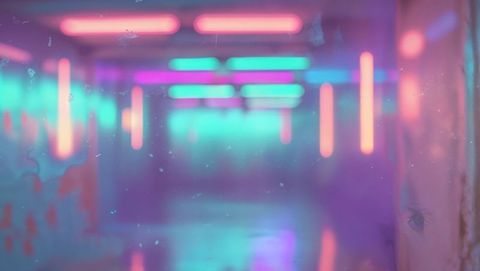 Futuristic neon corridor with pink and teal glow
