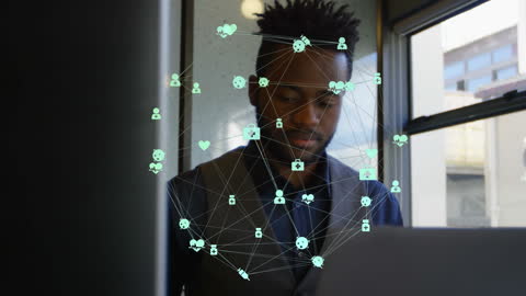 Digital Network and Technology Concept with African American Businessman