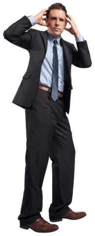 Transparent Stressed Businessman Holding Head Portrait