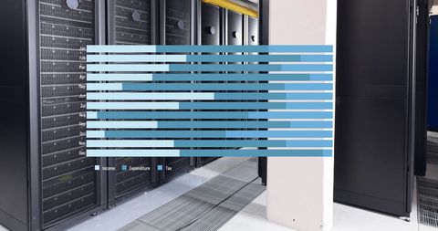 Data Visualization Over Modern Server Room with Bar Graph Overlay - Download Free Stock Images Pikwizard.com