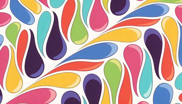 Colorful Teardrop Seamless Pattern Vector with Retro Pop Shapes and White Space