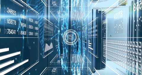 Virtual Interface with Data Streams in Futuristic Server Room - Download Free Stock Images Pikwizard.com