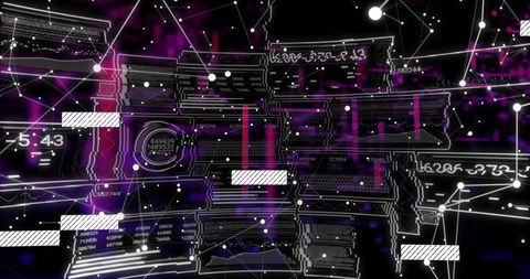 Neon Cyberpunk Network Visualization with Glitch Holographic Floating Data Nodes