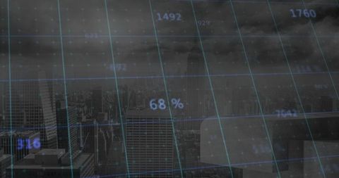 High-Tech Cityscape with Data Overlay from Office