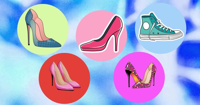 Vibrant Footwear Illustrations on Abstract Blue Background - Download Free Stock Images Pikwizard.com