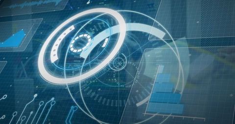 Futuristic digital interface with circular holographic design