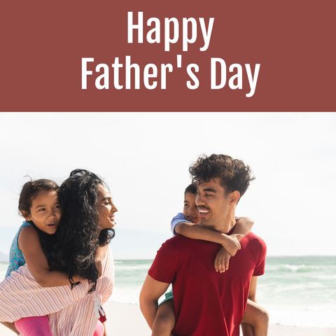 happy father's day card with family at beach celebrating - Download Free Stock Templates Pikwizard.com