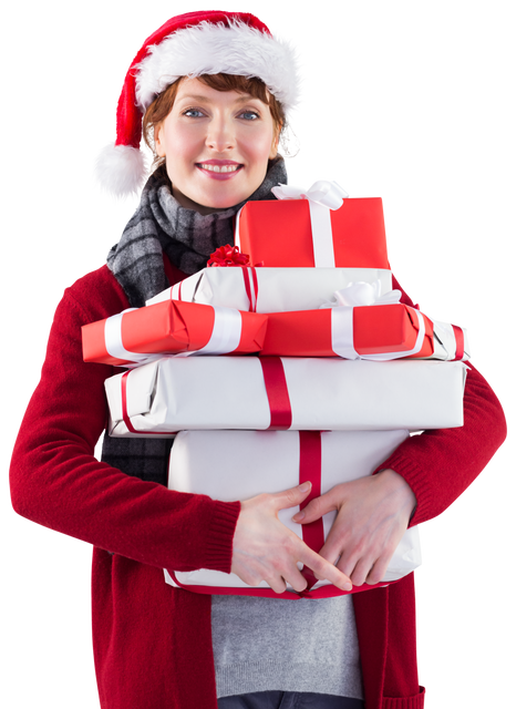 Smiling Woman Holding Christmas Gifts on Transparent Background - Download Free Stock Videos Pikwizard.com