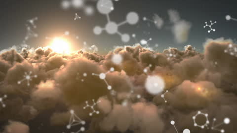 Molecules in Sky with American Flag and Sunlight