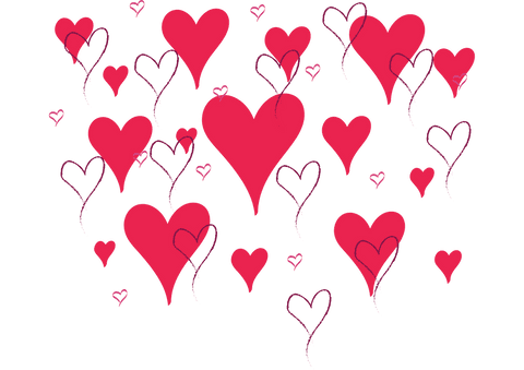 Pink hearts illustration on transparent background for love themes