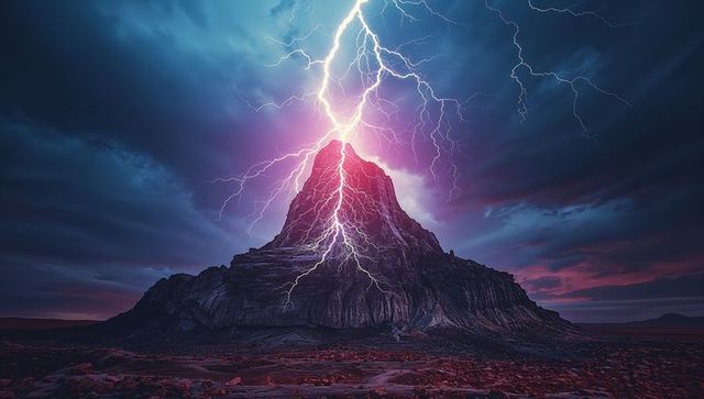 Dramatic Lightning Storm Over Rocky Mountain