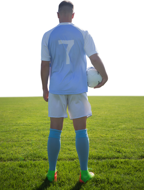 Rear View of Male Soccer Player Holding Soccer Ball on Field Transparent - Download Free Stock Videos Pikwizard.com