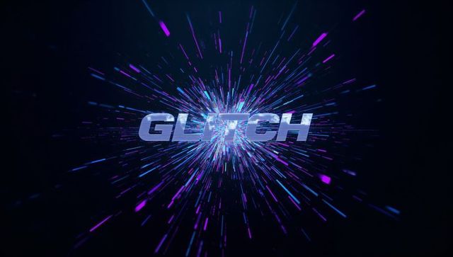 Futuristic glitch text with radiating light trails