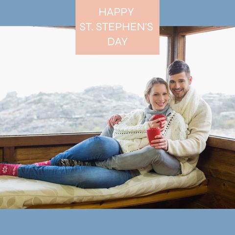 couple celebrating st. stephen's day relaxing by window - Download Free Stock Templates Pikwizard.com