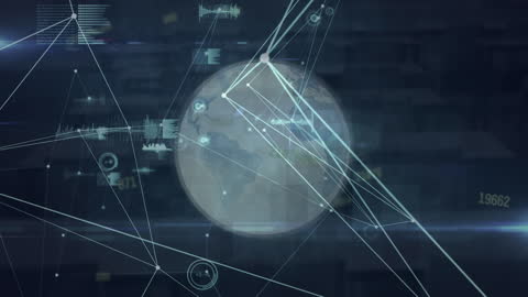 Digital Network Connections Around Globe on Navy Background