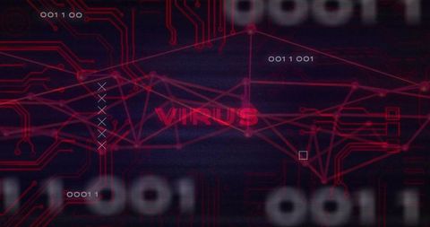 Red Virus Node Pulsing on Neon Network Grid with Binary Breach Signals